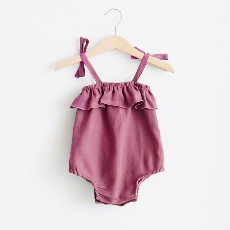 Summer Baby Girls Rompers Solid Cotton Linen Infant Romper Ruffles Slip Strap Kids Playsuit Jumpsuits Onepiece Baby Clothes