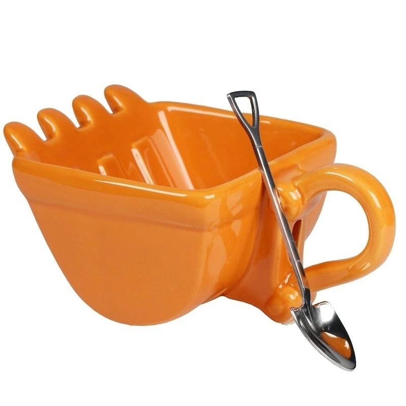 340ml Novel Ceramics Mugs Excavator Bucket Model Coffee Mug With Spade Shovel Spoon For Dessert Funny Mugs Cake Cup Gift Canecas
