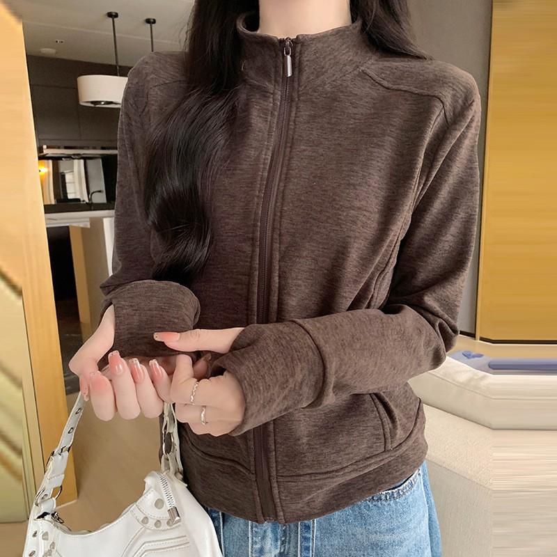 1776 Womens Slim Fit Stand Collar Zip Up Short Coat Casual Versatile Sweatshirt Top