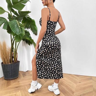 Women's Clothing 2025 Spring/summer Suspender Chest Wrap High Slit Small Daisy Print Dress