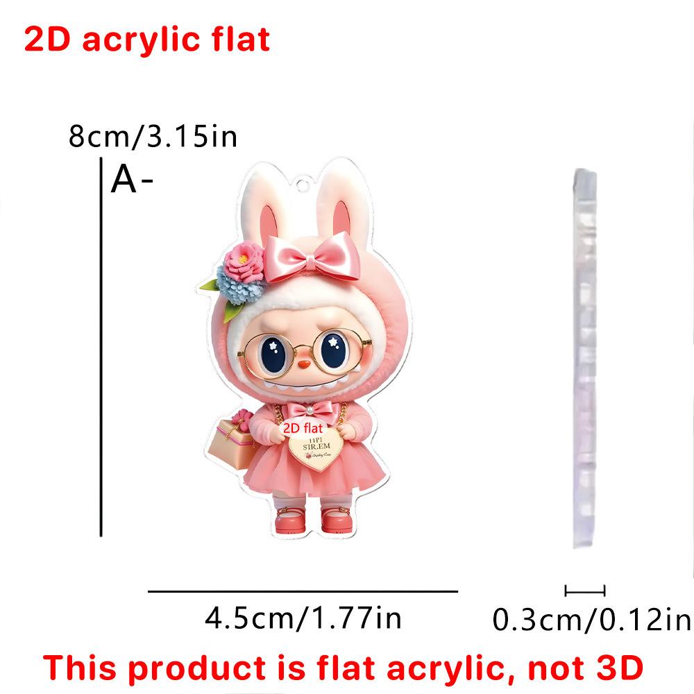 Çok Satan 3 adet Sevimli Çizgi Film Pembe LABUBU İnsansı Bebek 2D Akrilik Yaratıcı Anahtarlık Kolye Çanta Aksesuarları