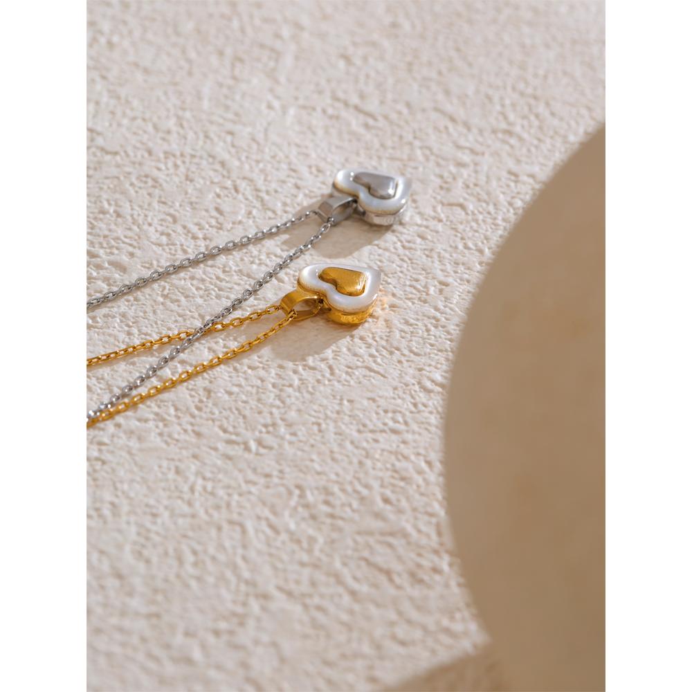 Yhpup Valentine's Day Gift Shell Heart Love Chic Pendant Necklace for Women Stainless Steel Exquisite Collar Jewelry