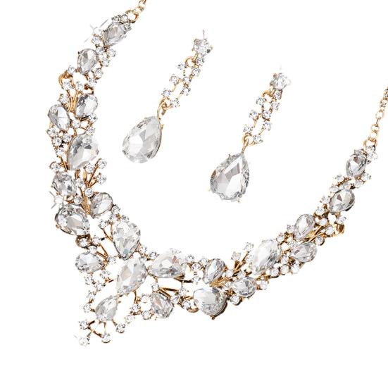 2Pcs/Set Women Jewelry Set Sparkling Water Drop Design Wedding Necklace Drop Earrings Set Bridal Jewelry Gift