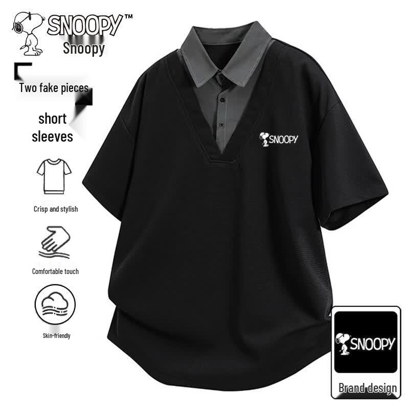 SNOOPY Men s Faux Two-Piece Lapel Polo Shirt 5XL