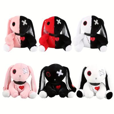 Gruseliges Goth-Kaninchen Plüschtier Schwarz-Weiß Kontrastierend Verrücktes Kaninchen Spukhaftes Gotisches Kaninchen Niedliches Kuscheltier Halloween Geburtstag Geschenk
