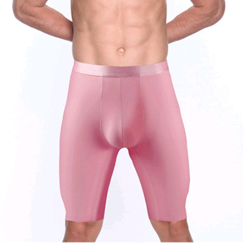 Men's Breathable Long Leg Boxer Shorts Sports Elastic Mens Panties Male Ice Silk Seamless Lengthen Short Pants L XL XXL 3XL