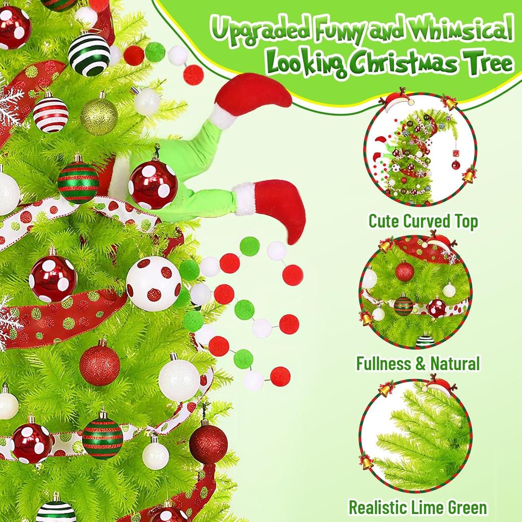 6FT Lime Green Artificial Christmas Tree with 200 LED Lights, Remote Control & Timer, Bendable Branches, Metal Base