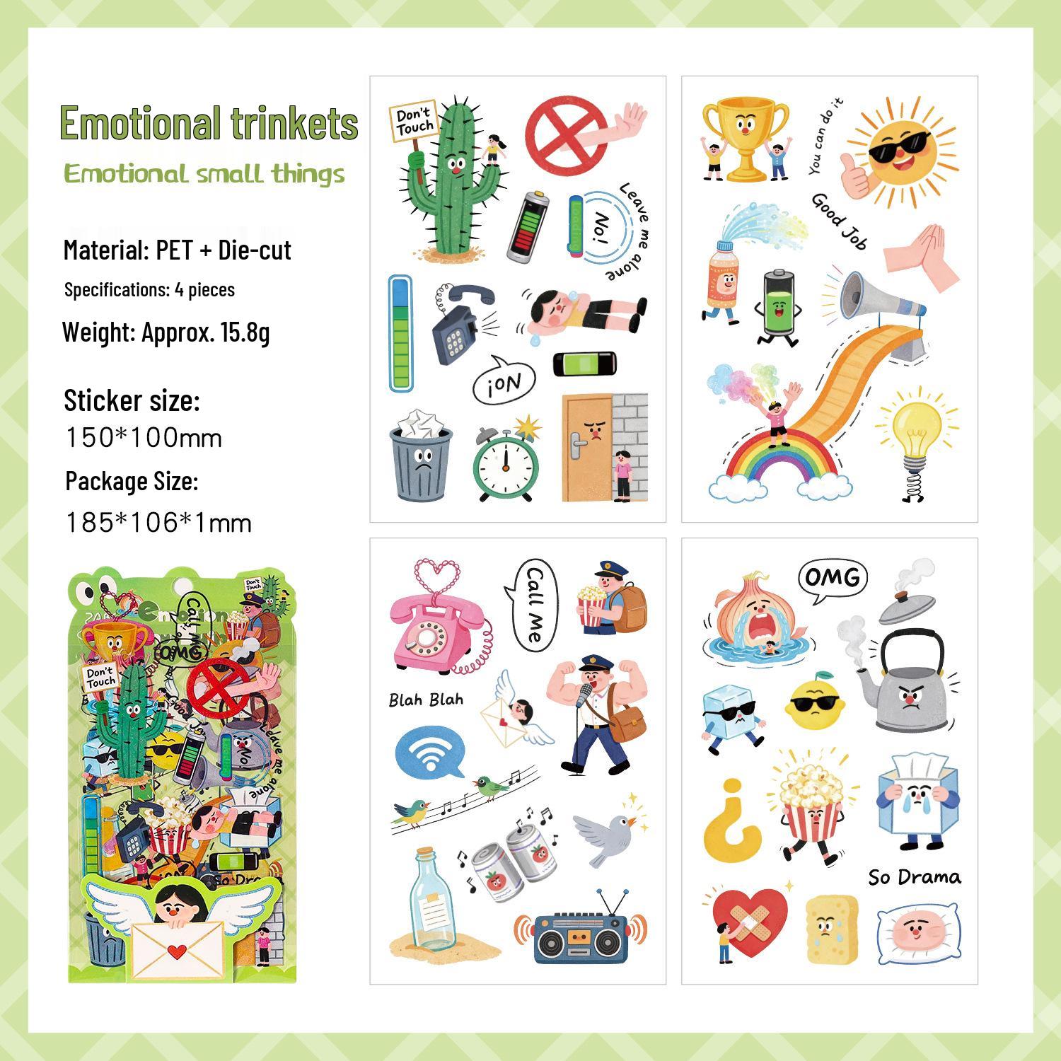 ZABC Double White Ink PET Sticker Series: 4 Sheets of Fun Die-Cut Journal Base Stickers