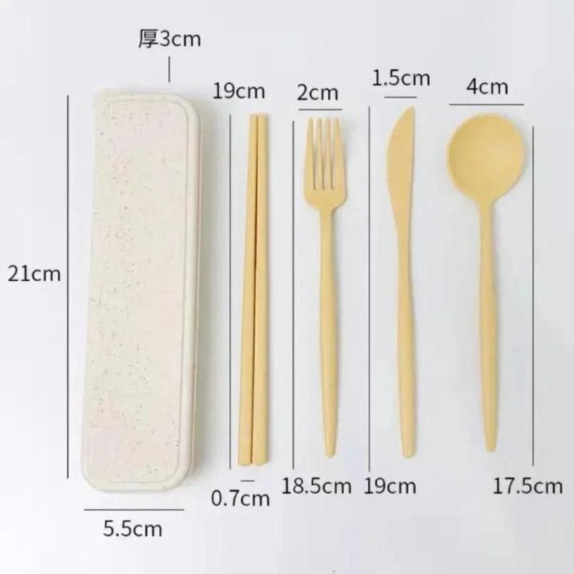4 Pcs Wheat Straw Dinnerware Set Portable Tableware Knife Fork Spoon Eco-Friendly Travel Cutlery Set Utensil Box Chopsticks Set