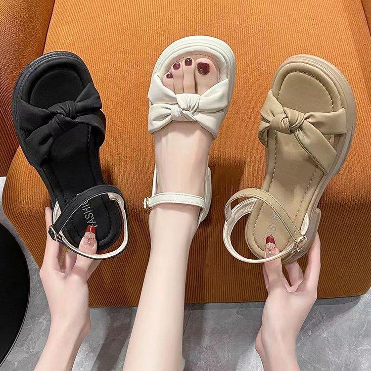Fairy wind platform sandals women wear summer models 2025 new bow thick heel with fashion beach shoes