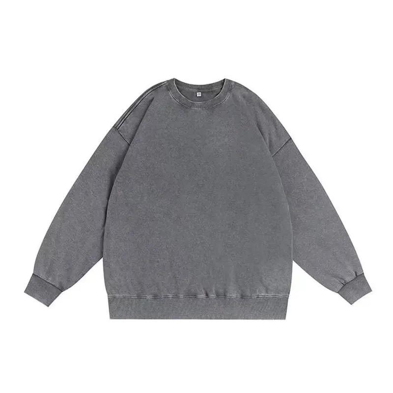 Hanorace de bărbați cu gât rotund, spălare trendy, mânecă lungă, vintage, de tras peste cap