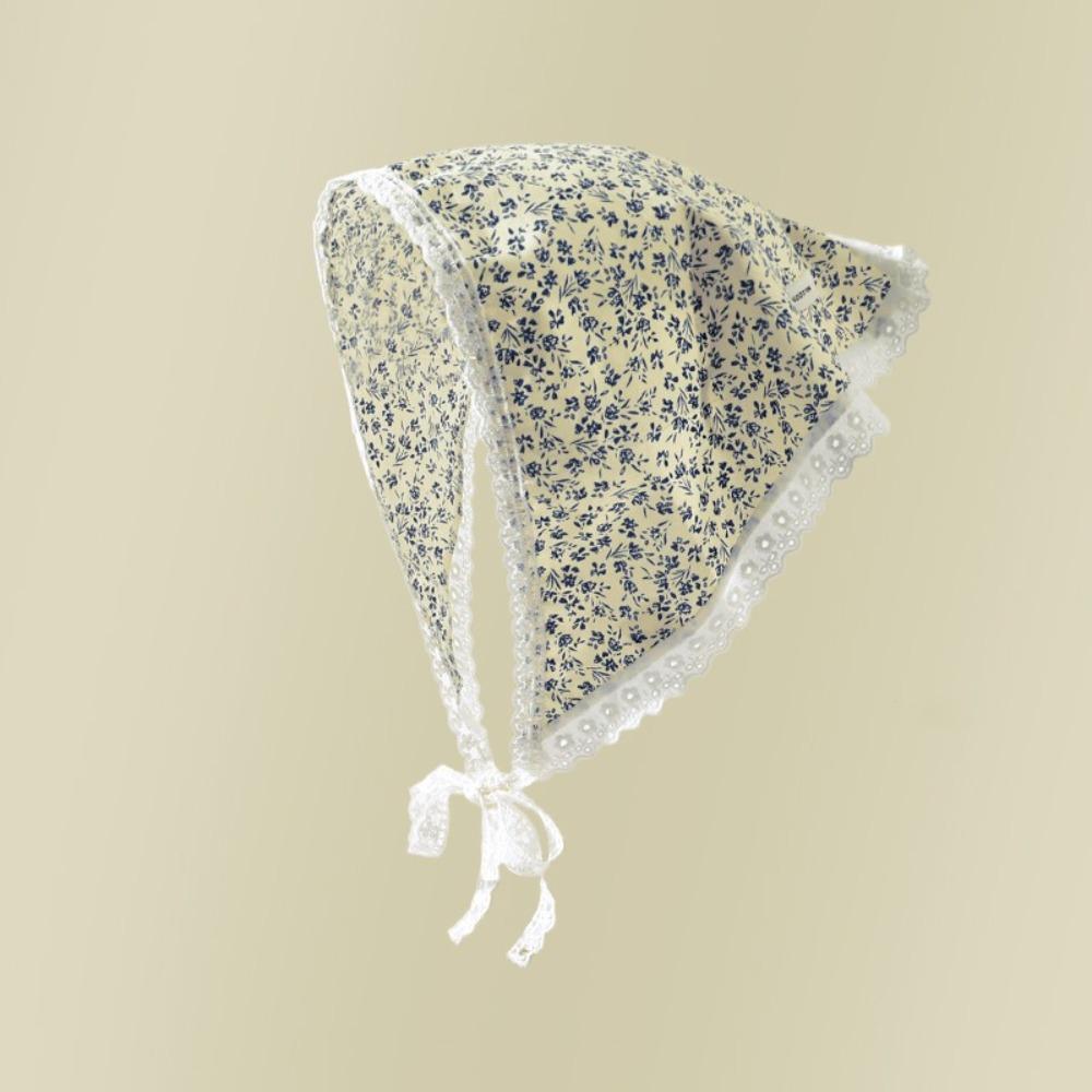 Elegant Floral Cotton Head Scarf Soft Wrap Printing Hair Scarf Vintage Lace Triangle Scarf  Beach