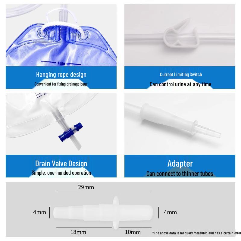 Anti-Reflux Medical Urine Drainage Bag with Bile Tower Connector for Men, Women & Elderly