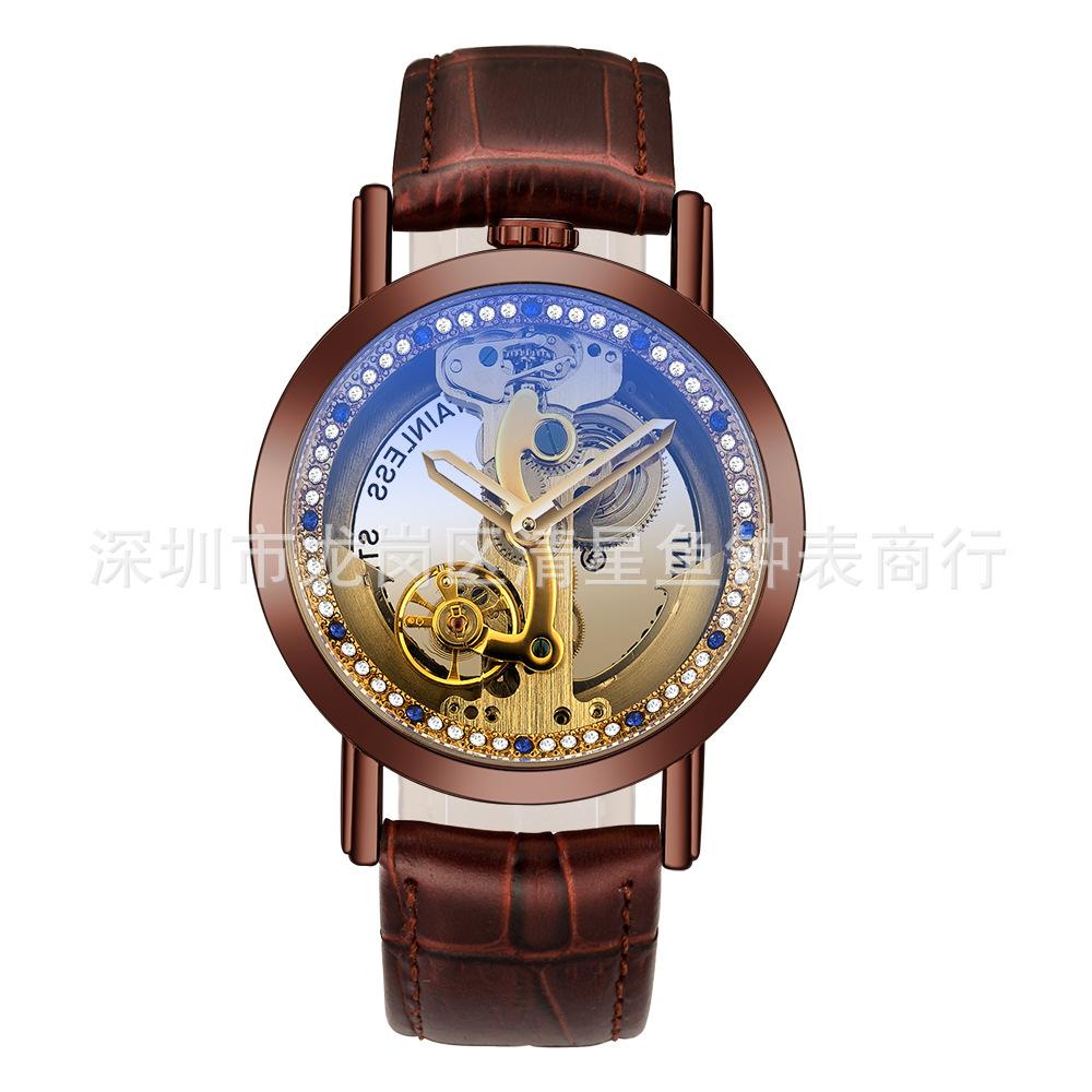 Light Luxury With Brick Men'S Automatic Hollow Mechanical Watch Large Dial Simple And Fashionable