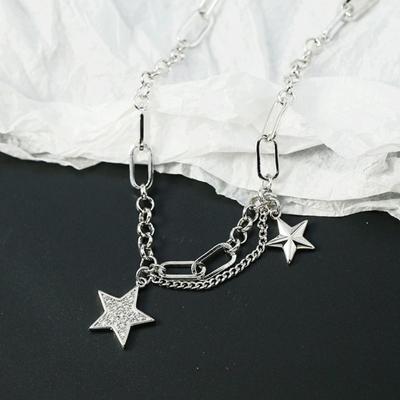 Hiphop 925 Sterling Silver Crystal Tassel Star Charm Necklaces &Pendants For Women Wedding Jewelry Chokers Dz015