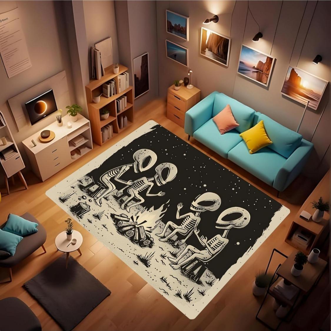 Cartoon Alien Home Decoration Carpet, The Appearance of Aliens Makes People Have a Deeper Understanding of The Universe and Feel 60x90CM