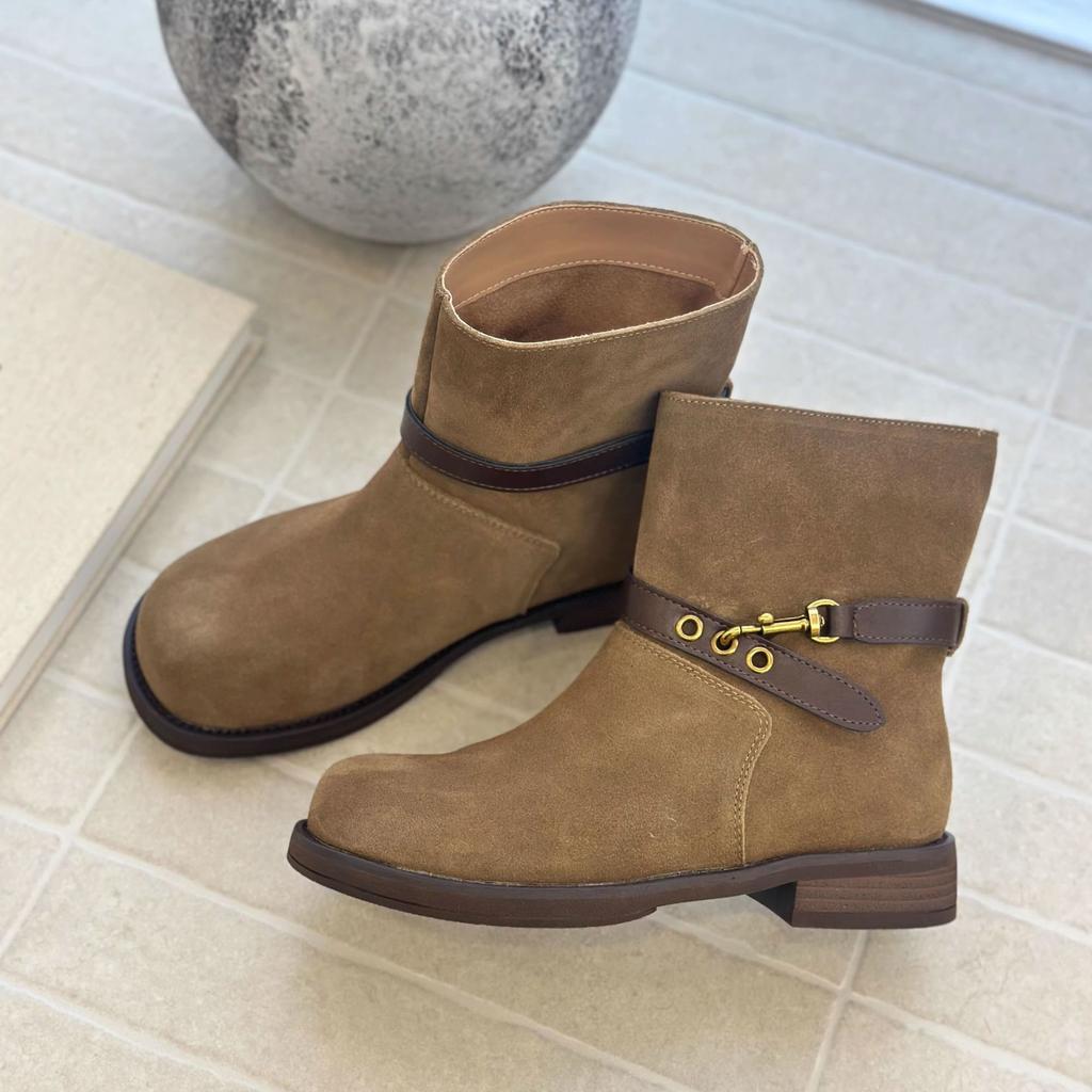 2025 Herbst neue Plateau-Gürtelschnalle Retro Martin Stiefel dicker Absatz Ritterstiefel Damenschuhe Boken Damenschuhe