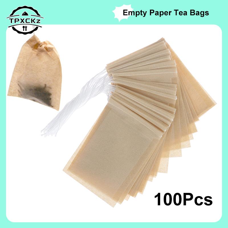 100Pcs Drawstring Teabags Biodegradable Paper Tea Bag Eco-Friendly Filter Empty Tea Bags Loose Leaf Tea Powder Herbal Medicine