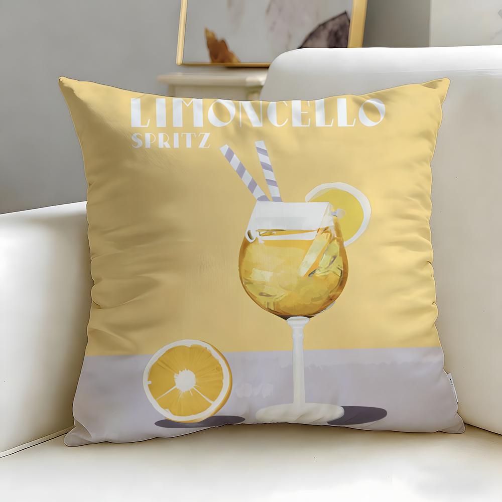 Beverage Theme Limoncello Cocktail Cushion Cover Soft  EasyWash Pillow Case  Versatile for Couch Bed Travel and Office