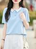 Women's Summer Short-Sleeve Cotton Polo with Contrast Collar