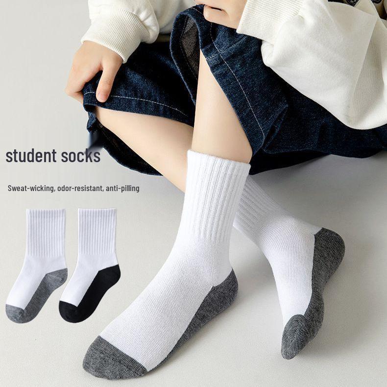 Children's Mid-Calf Cotton Socks: Sweat-Absorbent, Breathable, Wear-Resistant, Dirt-Resistant, Pure White - For Boys and Girls, Medium & Large