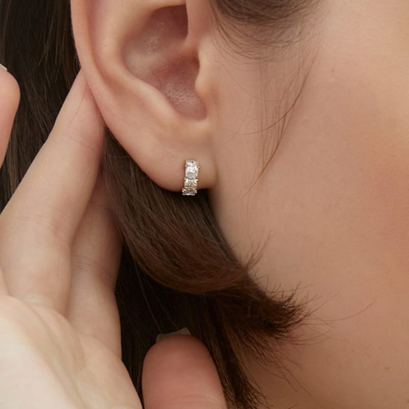 LUNNE Silver 925 Triple Square Stone One-Touch Earrings #LSE87