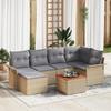 7-Piece Garden Sofa Set with Beige Cushions Poly Rattan Acacia 3356019