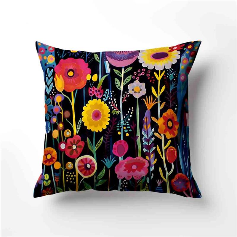 Retro Flower Ink Painting Cushion Cover Polyester Pillowcase Sofa Cushions Decorative Throw Pillows Home Decoration Pillowcover