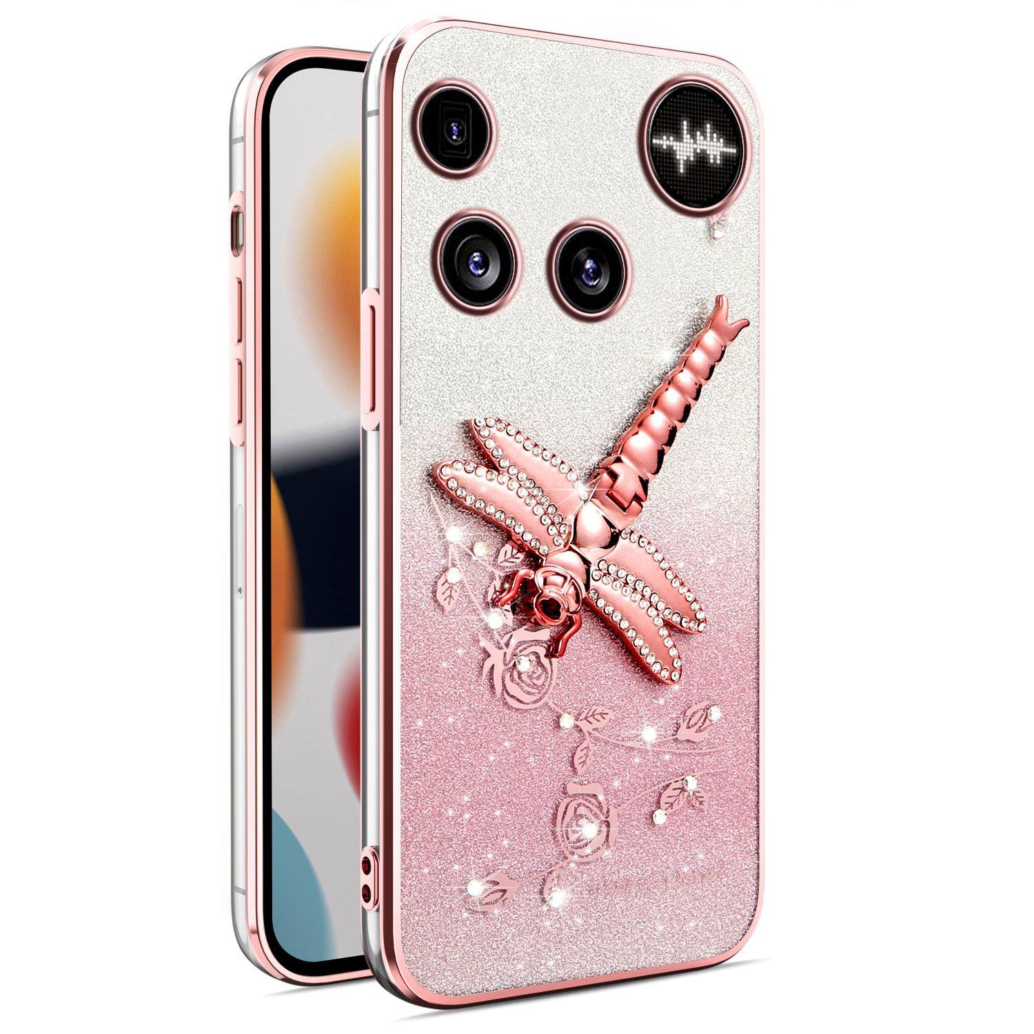 

KADEM For Nothing Phone (3) 5G Case Dragonfly Kickstand TPU Flowers Glitter Phone Cover