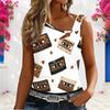 Women Plus Size Asymmetric Neck Cutout Sleeveless White Tank Top Leopard Pear Star Heart Print