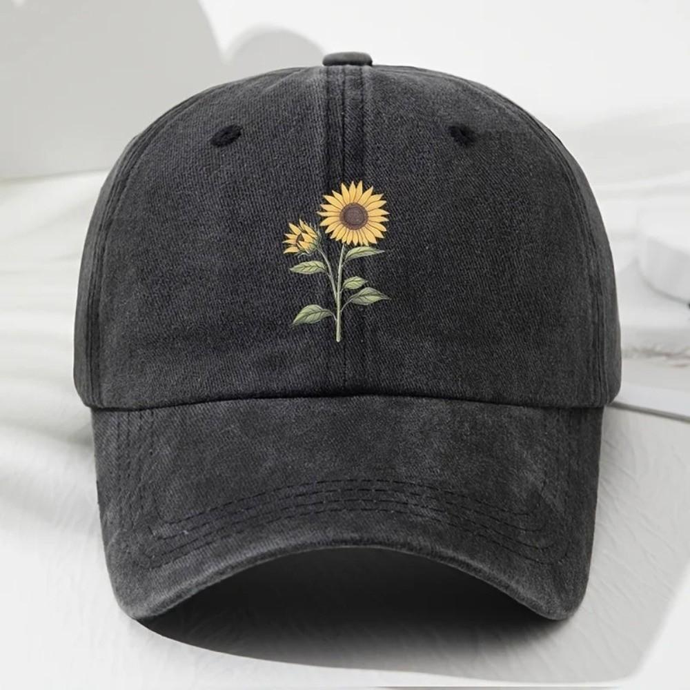 Sunflower Printed Baseball Cap Washed Cotton Sun Hat Vintage Dad Hat  For Women Man