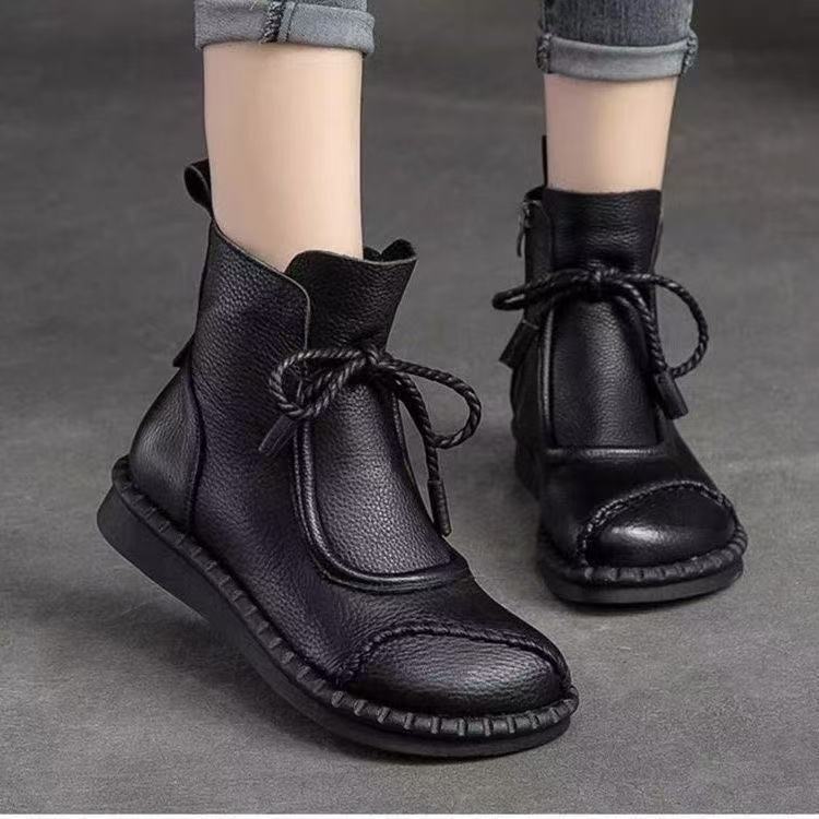 Autumn and Winter New Retro Boots Fleece Thickened Cotton Boots Soft Sole Soft Surface Casual Short Boots Side Zipper