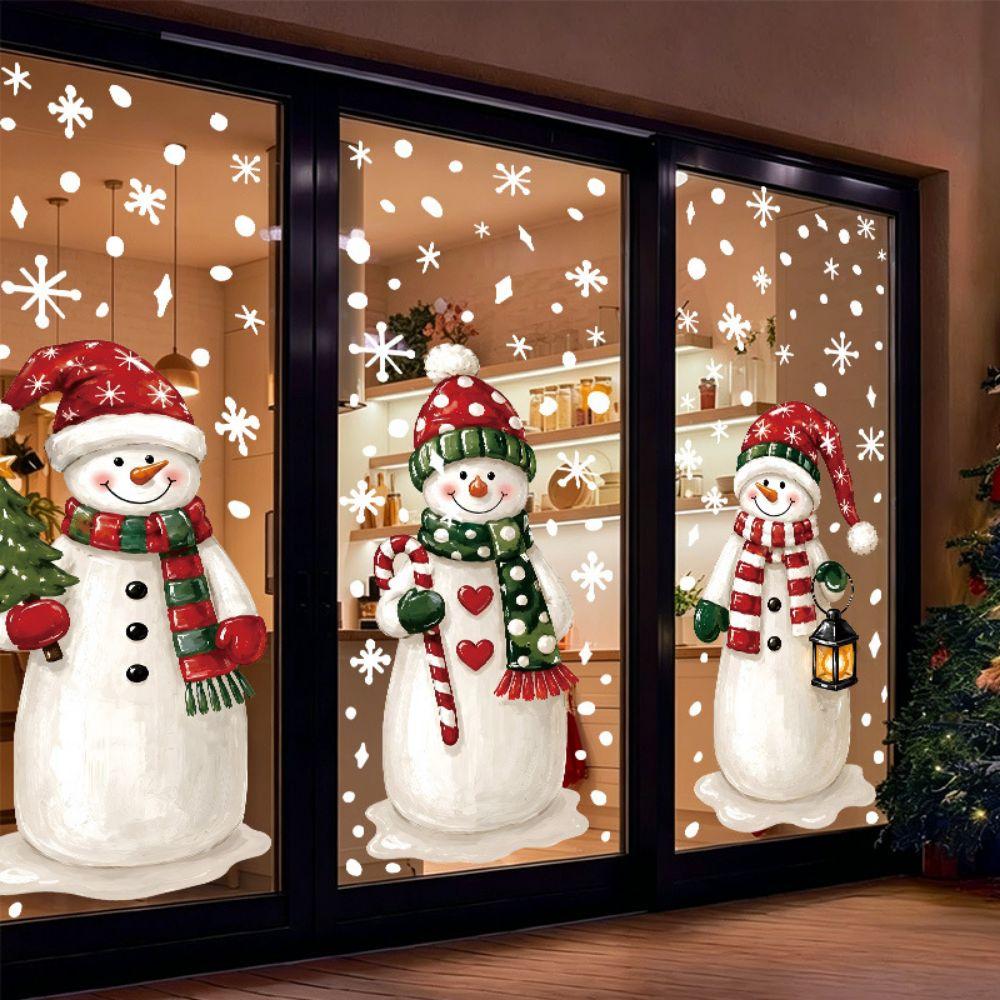 Multicolor Christmas Static Sticker Cartoon Snowman Window Clings Window Decals For Glass Window