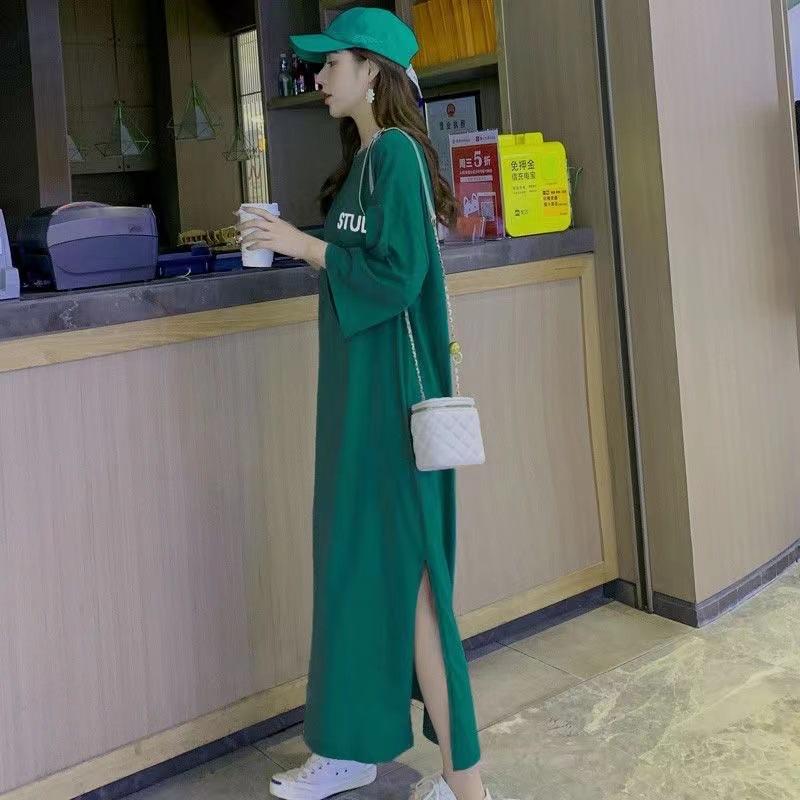 Women's Shirt Dresses Round Neck Half Sleeve T-shirt Dress Loose Letter Printed Plus Size Long Dress