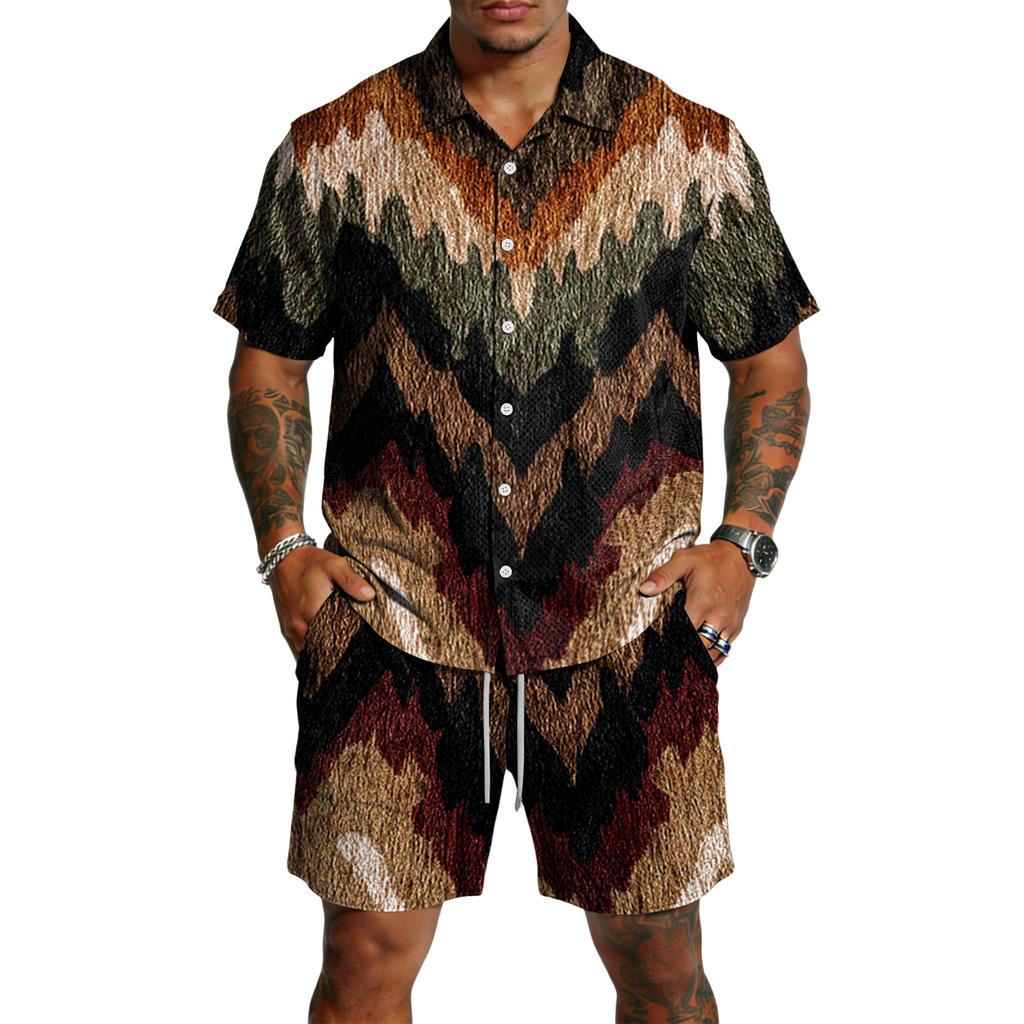 Men's Casual Lightweight Breathable Short-Sleeve Shirt And Shorts Set