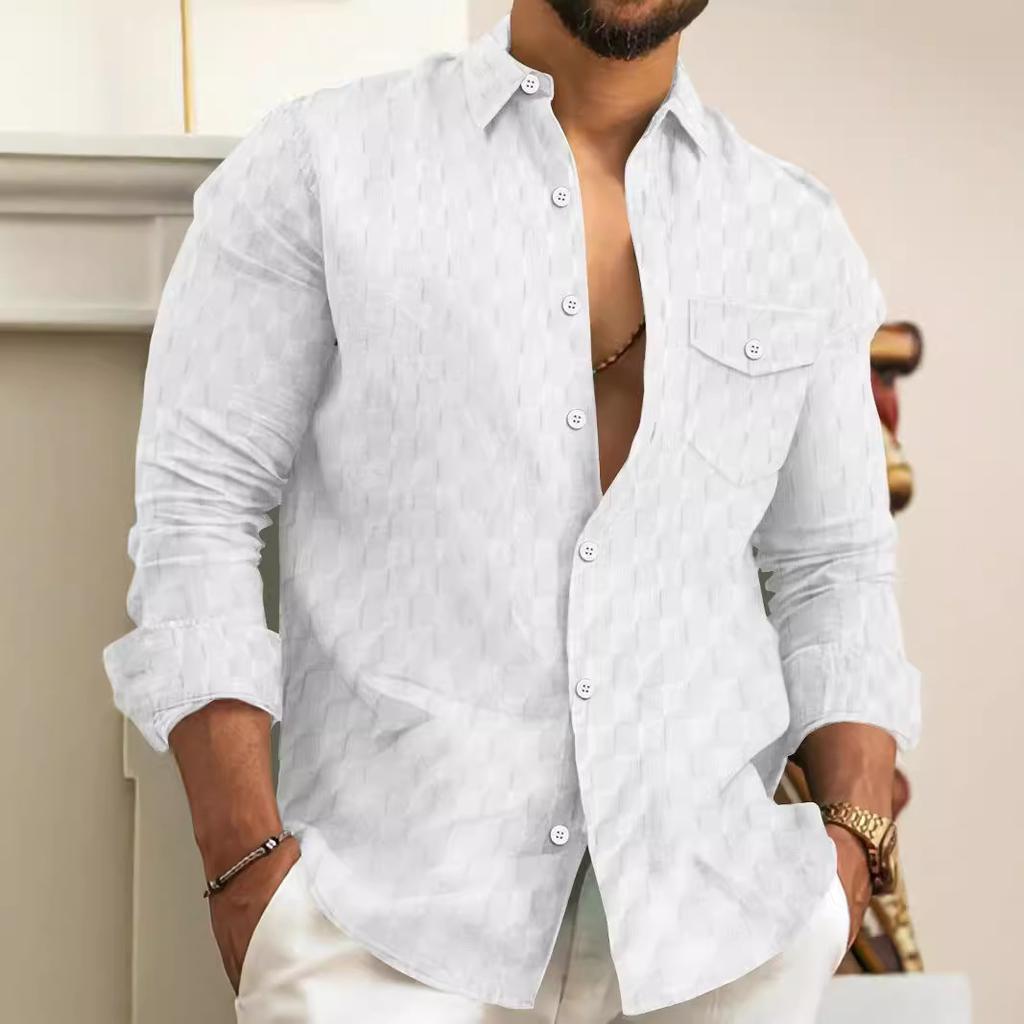 2025 Herren Neu Frühling und Herbst Europa und die Vereinigten Staaten Herren Karojacquard Brusttasche Revers Langarm Revershemd