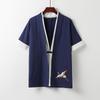 Sommer-Cardigan für Herren, kurzärmeliges T-Shirt aus Baumwolle und Leinen, lässiges Hemd im chinesischen Stil, bestickt und locker sitzend