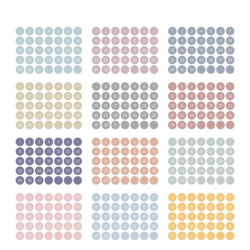 Ins Wind Black and White Round Number Sticker Year Round Date Monthly Plan Round Sticker Digital Sticker Planner Stickers
