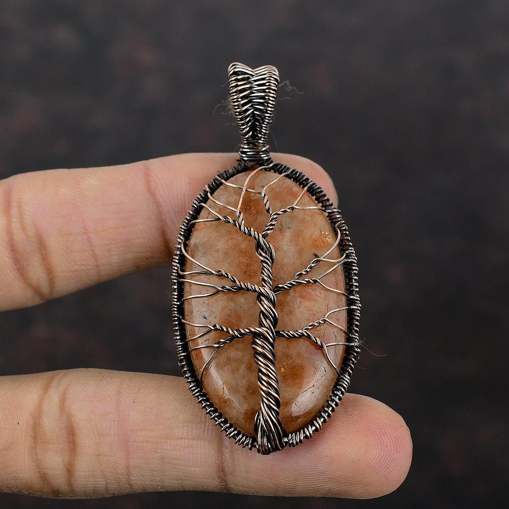 Tree Of Life Sunstone Copper Pendant Copper Wire Wrapped Pendant Handmade Gemstone Pendant Copper Jewelry For Gift Natural Sunstone Jewelry