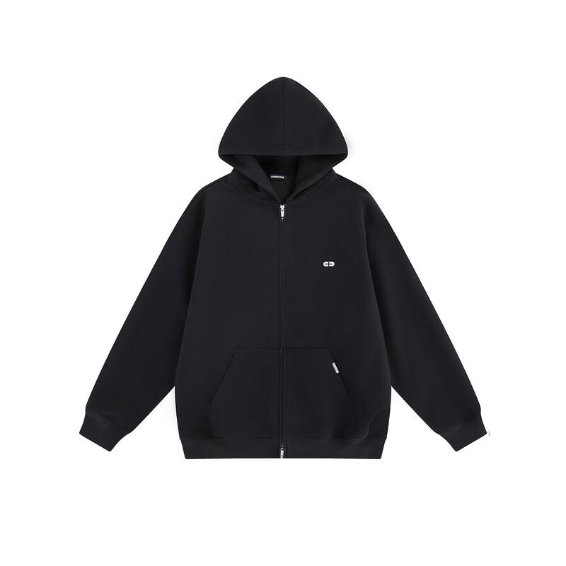 GROUND ZERO Unisex Embroidered Two-Way Zip Hooded Sweatshirt