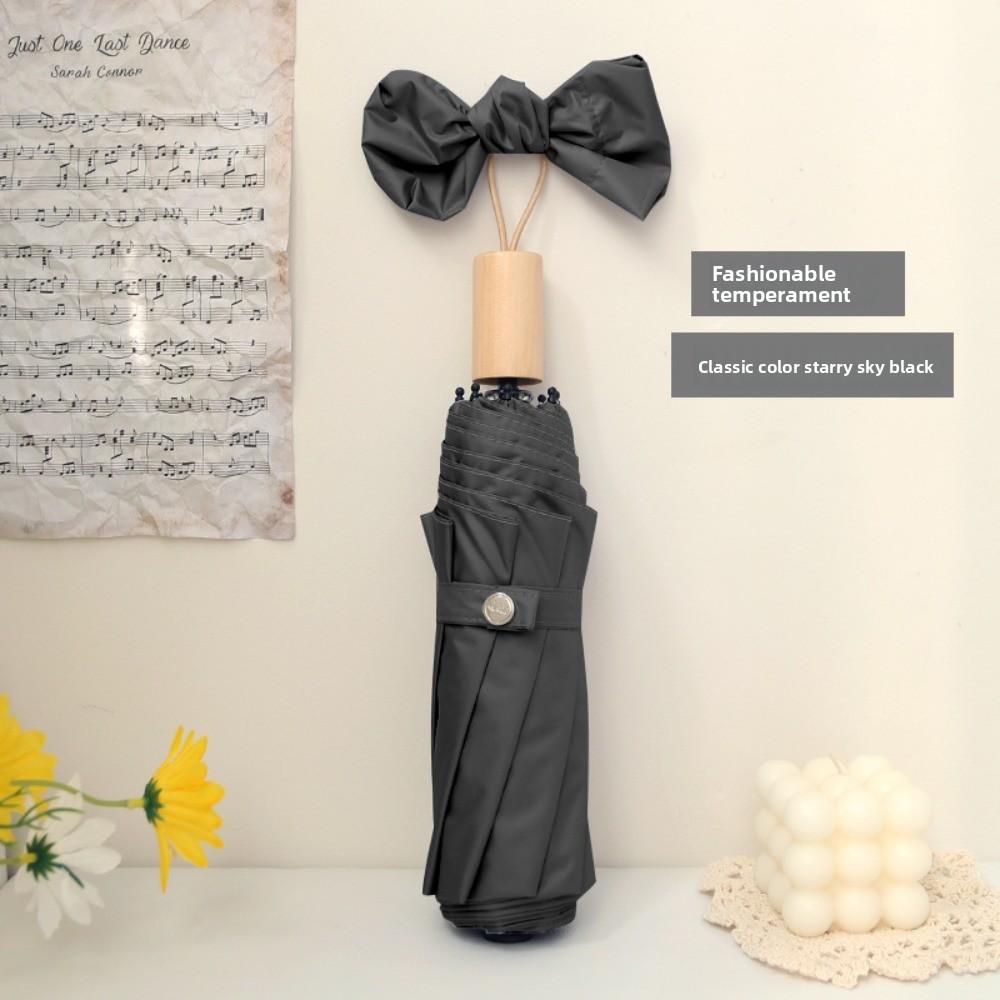 Fashion Solid Color Sunscreen Umbrella Wooden Handle Windproof Rain Umbrella Anti Wind Portable Folding Sun Umbrella Women