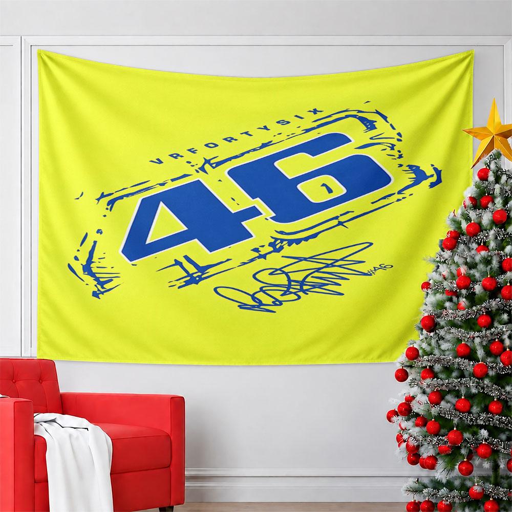 Yellow Background with Blue 46 Design Pattern Wall Hanging Tapestry Decorative Tapestry Home Decor for Bedroom and Living Room