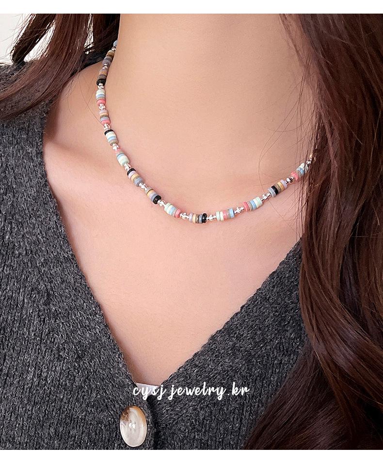 Cui Yan S925 Sterling Silver Korean Style Colorful Beaded Necklace for Women – Spring/Summer Dopamine Choker