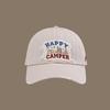 Happy Camper Patchwork Baseball Cap  Adjustable Snapback Lightweight Polyester Distressed Design with Forest  Campfire Graph