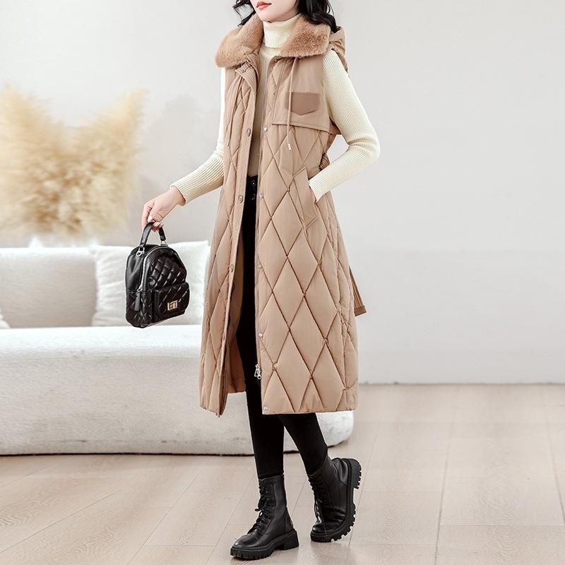Long down cotton vest, slim and thin in winter, women's sleeveless jacket over the knee waist, cotton vest temperament vest