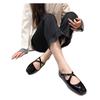 Retro cross-strap flats spring new patent leather red square head shallow mouth Mary Jane shoes