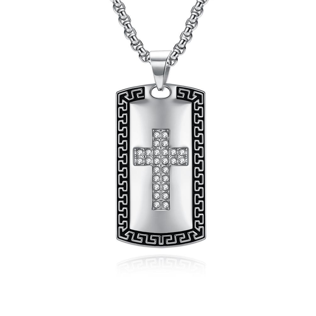 Retro Full Diamond Stainless Steel Cross Pendant Men s Niche Personality High Quality Wear Necklace Jewelry 60CM