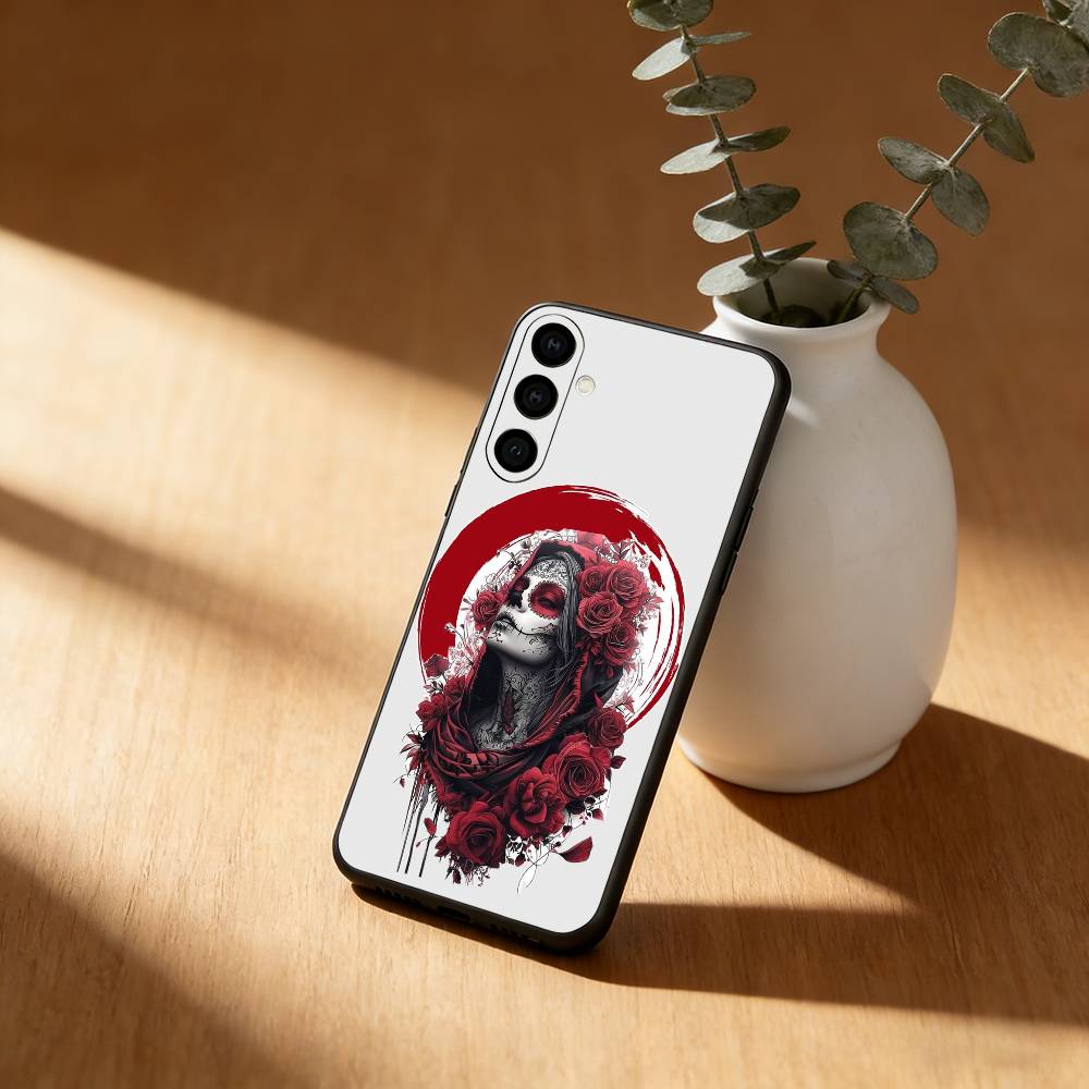 Mexican Catrina Skull Phone Case For Samsung Galaxy A91,80,73,72 ,71,53,52,32 ,31,22,21s,20,Soft Black Case