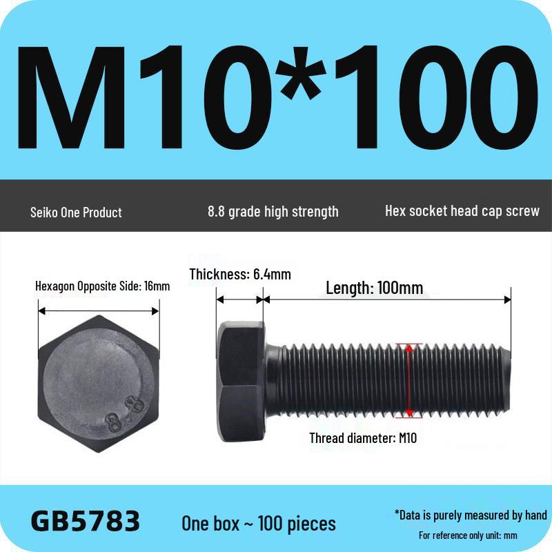 Black High-Strength Grade 8.8 Hex Bolt Screw Set (M4-M12)