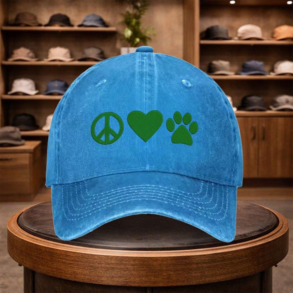 Mens Peace Love Paw Print Baseball Cap Outdoor Fashion Adjustable Casual Hat Urban Style Lightweight Fashion Visor AllSea